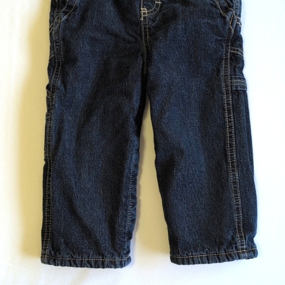 oshkosh b'gosh fleece lined dark wash denim vestbak overalls 18 months baby boy - Picture 5 of 8